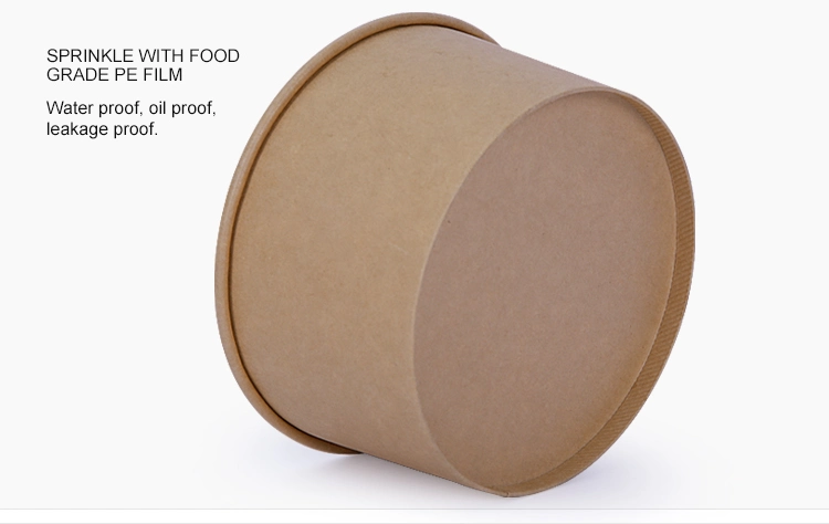 100% Eco Friendly Disposable Brown Kraft Paper Salad Bowl with Lid