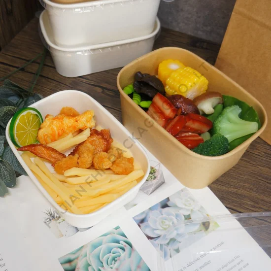 FDA/EU 수수료 샘플 원형/직사각형/사각형 식품 상자 생분해성 샐러드 종이 그릇